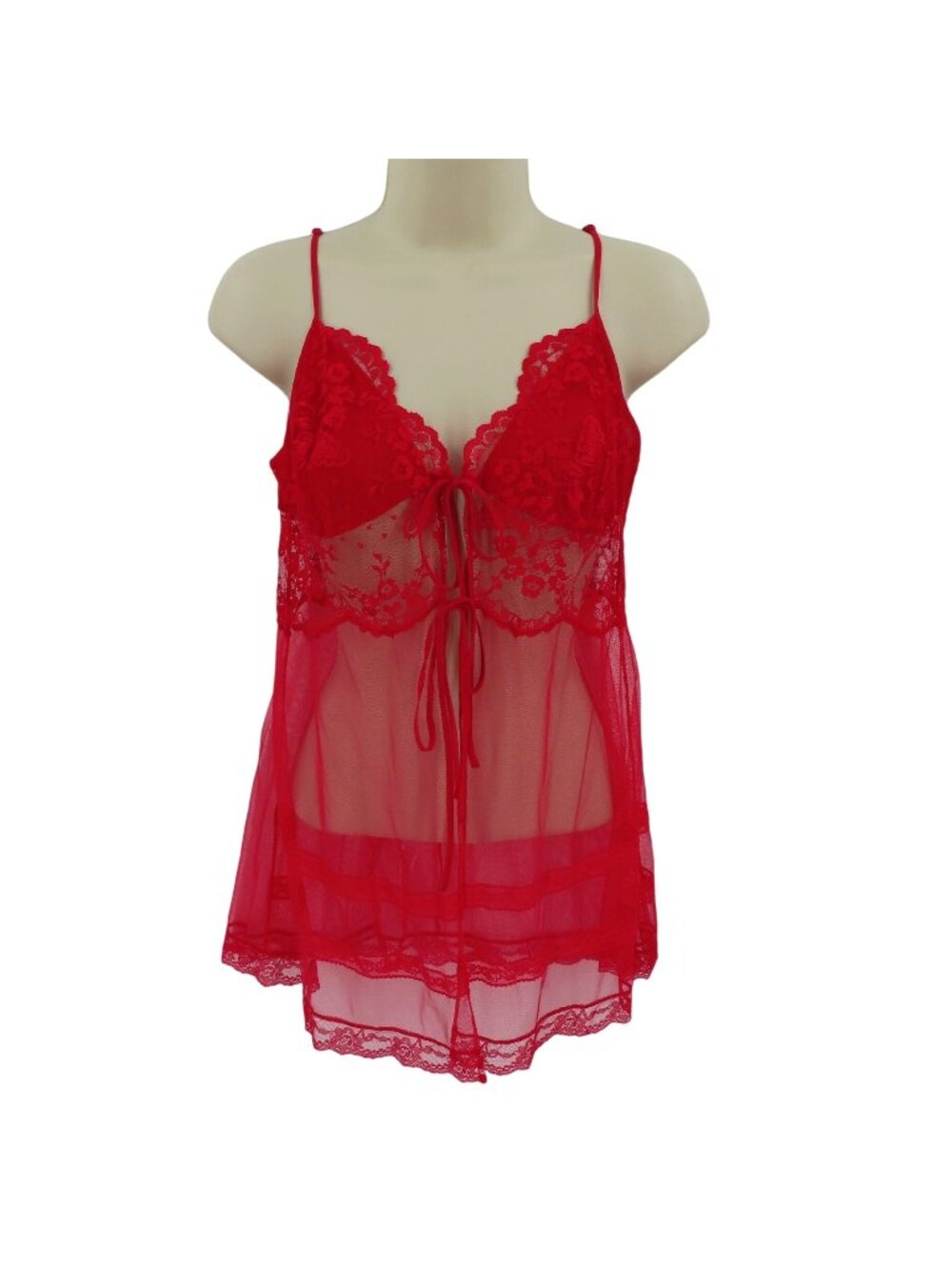 Y2K Victorias Secret Women Medium Red Floral Flower Lace Mesh  Chemise Babydoll